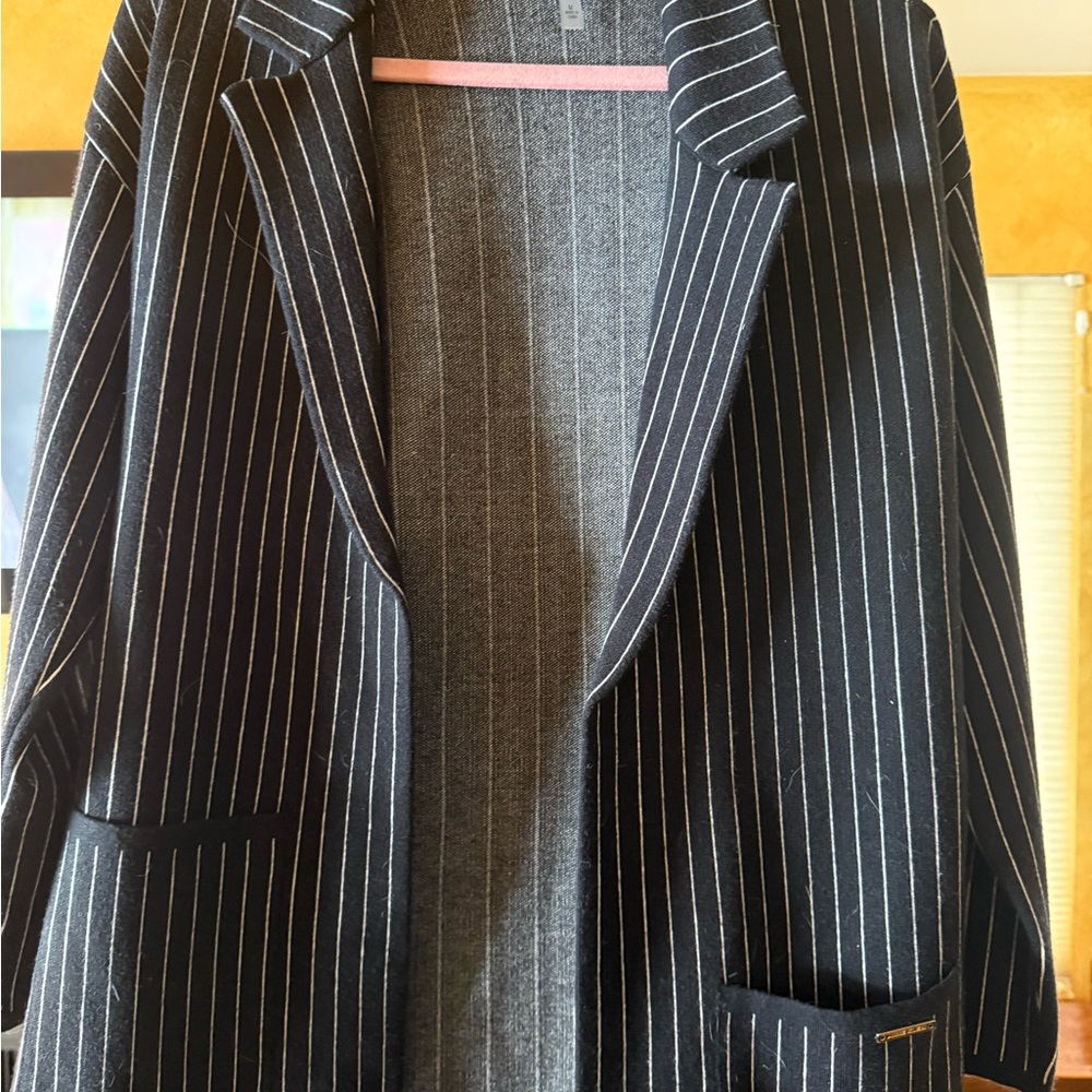 Ann Klein Pinstripe Black Blazer with White Stripes